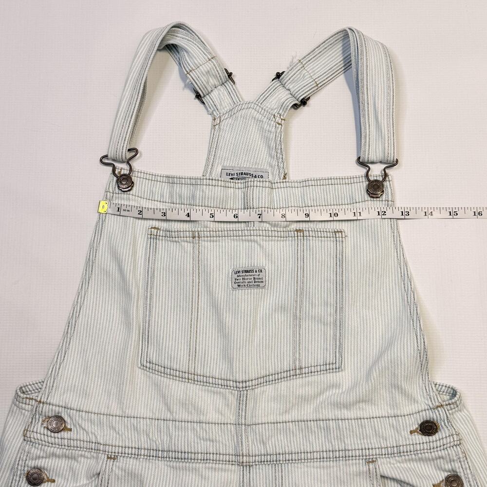 Levi's Overall Shorts Womens Large Blue Striped Denim Adjustable Straps Pockets - Picture 9 of 15